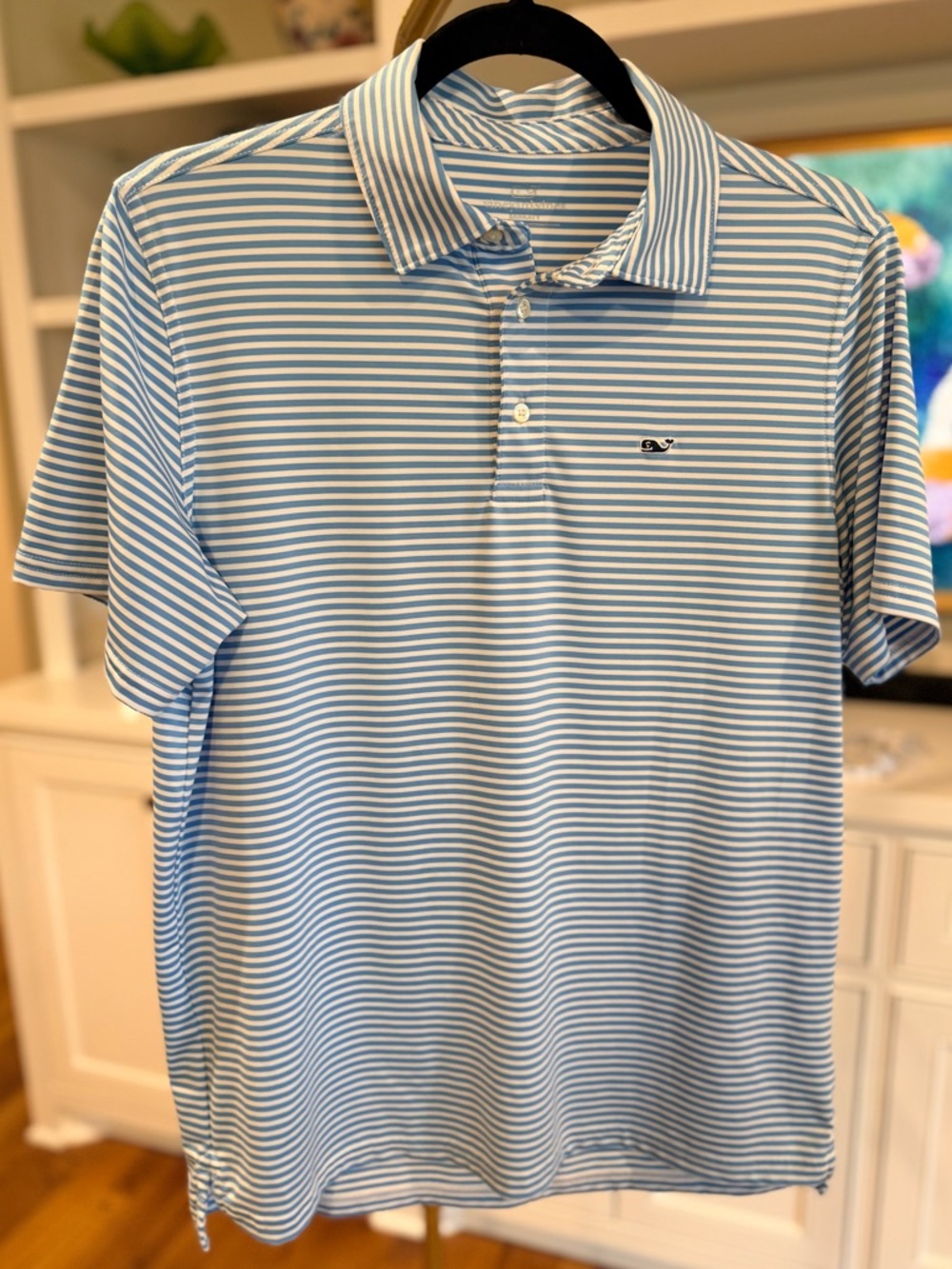 Vineyard Vines Boys Light Blue & White Stripe Bradley Sankaty Performance Polo